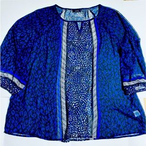 APT 9 Women’s Semi Sheer Blouse Size XL Blue Black.